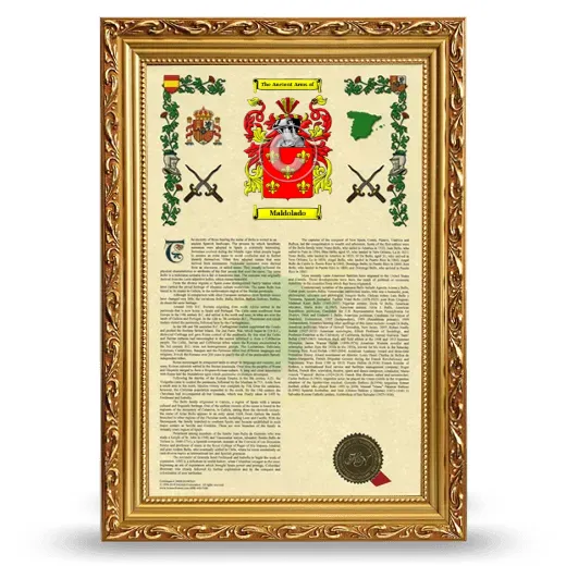 Maldolado Armorial History Framed - Gold