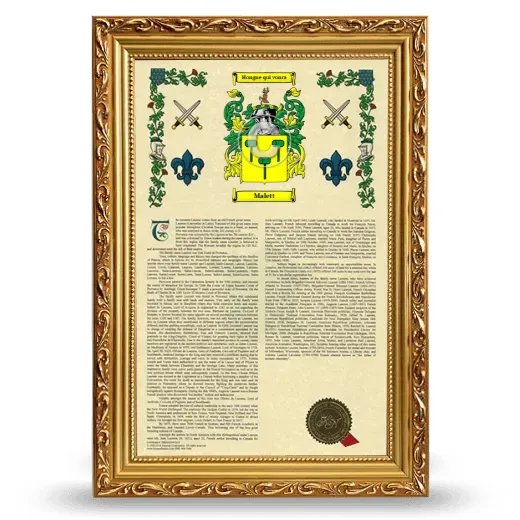 Malett Armorial History Framed - Gold