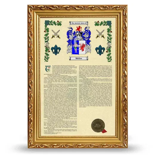 Malins Armorial History Framed - Gold