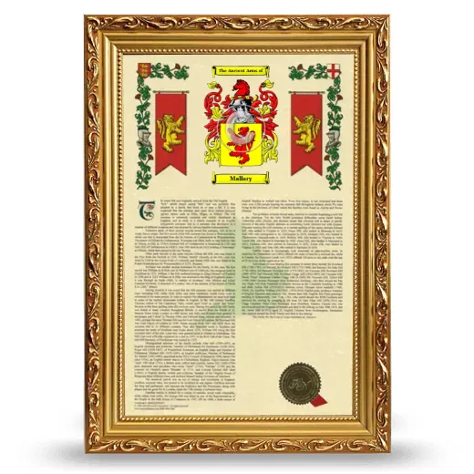 Mallary Armorial History Framed - Gold