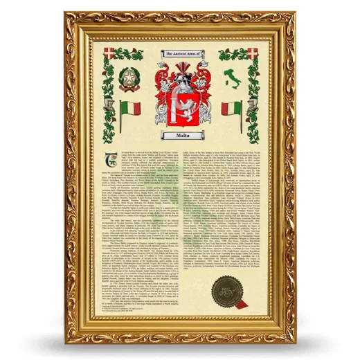 Malta Armorial History Framed - Gold