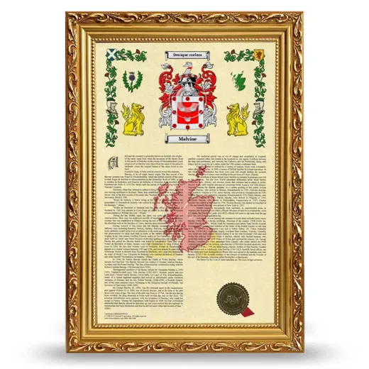 Malvine Armorial History Framed - Gold