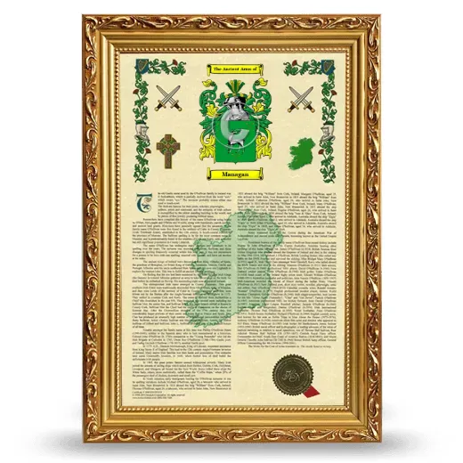Managan Armorial History Framed - Gold