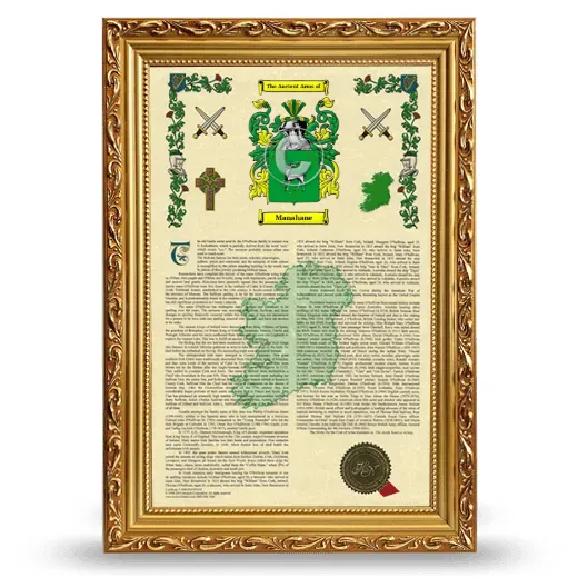 Manahane Armorial History Framed - Gold