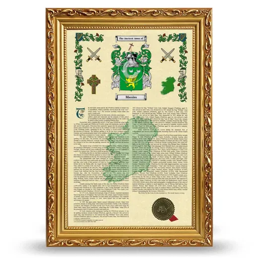 Maniss Armorial History Framed - Gold