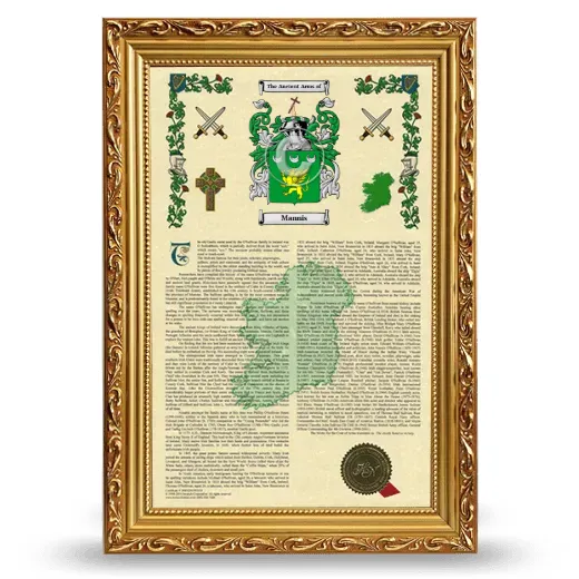 Mannis Armorial History Framed - Gold