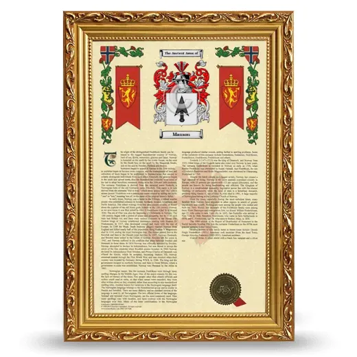Manson Armorial History Framed - Gold