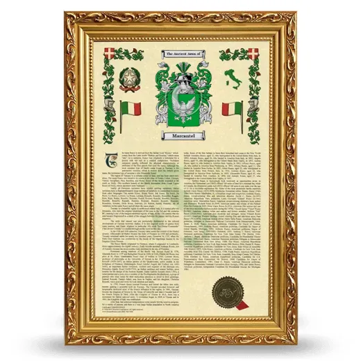 Marcantel Armorial History Framed - Gold