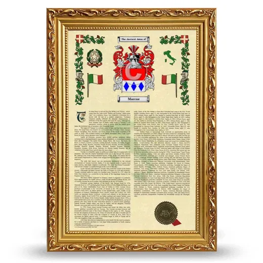 Marcoz Armorial History Framed - Gold
