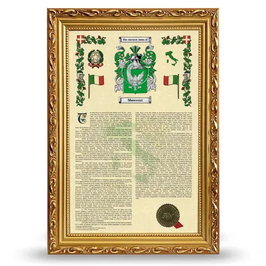 Marcuzzi Armorial History Framed - Gold