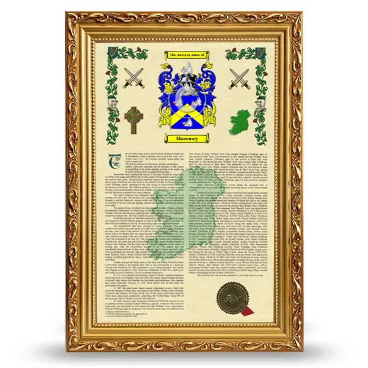 Marroney Armorial History Framed - Gold