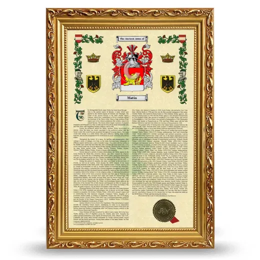 Matin Armorial History Framed - Gold