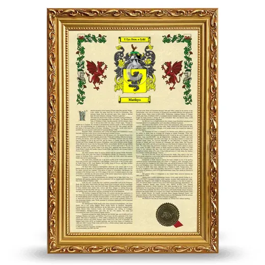 Matkyn Armorial History Framed - Gold