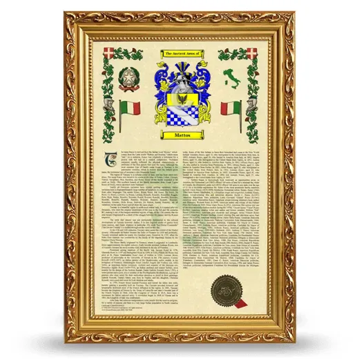 Mattos Armorial History Framed - Gold