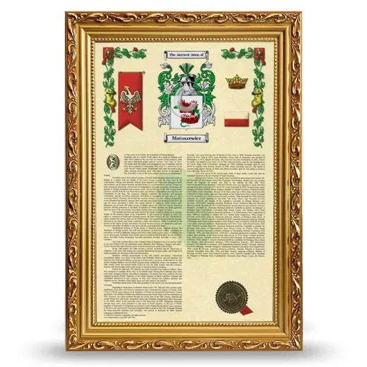 Matuszewicz Armorial History Framed - Gold