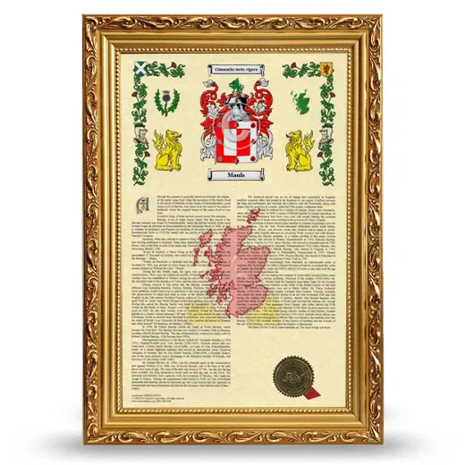 Mauls Armorial History Framed - Gold