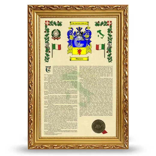 Mazuco Armorial History Framed - Gold