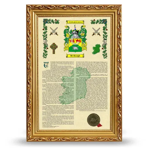 Mc'donagh Armorial History Framed - Gold