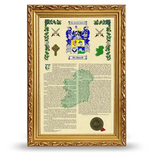 Mc-donnell Armorial History Framed - Gold