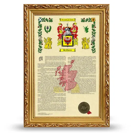 McAllaster Armorial History Framed - Gold