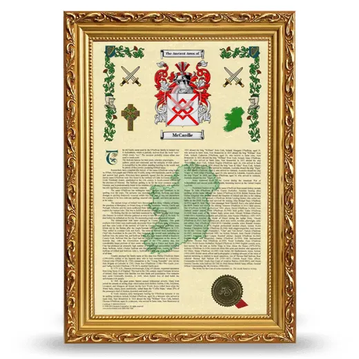 McCardle Armorial History Framed - Gold