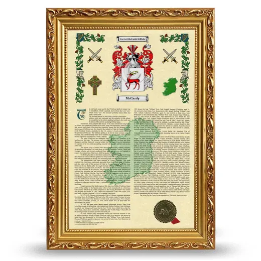 McCardy Armorial History Framed - Gold