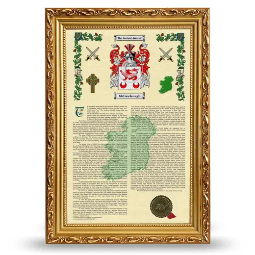 McCawlanagh Armorial History Framed - Gold