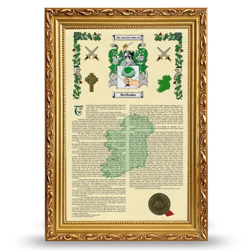 McCluskie Armorial History Framed - Gold