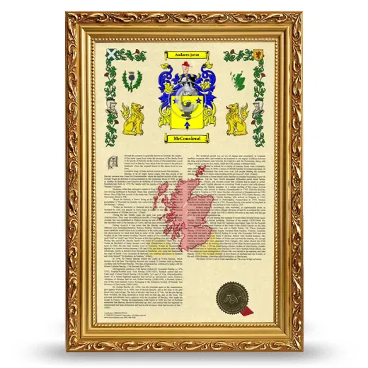 McCouslend Armorial History Framed - Gold