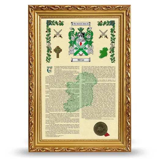 McCue Armorial History Framed - Gold