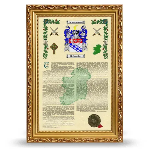 McCumiskey Armorial History Framed - Gold