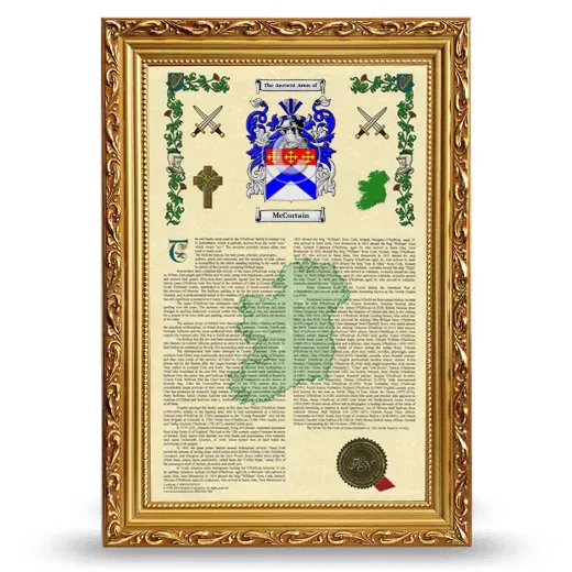 McCurtain Armorial History Framed - Gold