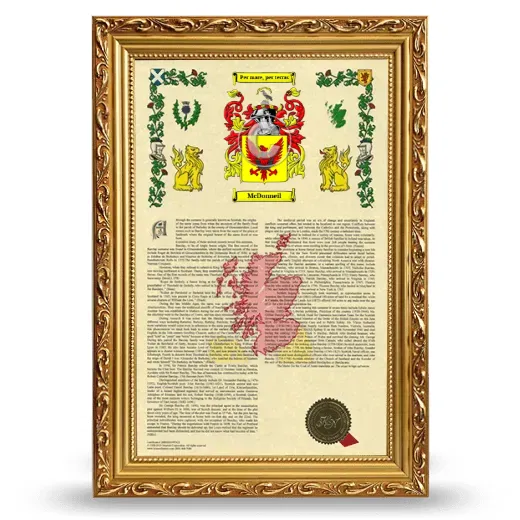 McDonneil Armorial History Framed - Gold