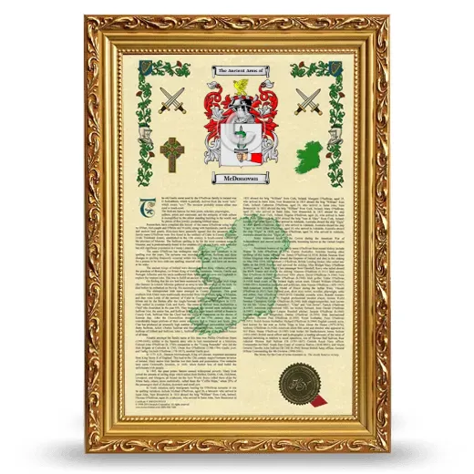 McDonovan Armorial History Framed - Gold