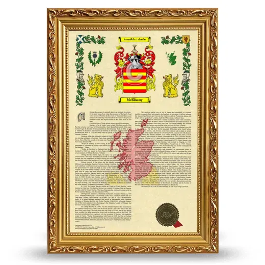 McElhany Armorial History Framed - Gold