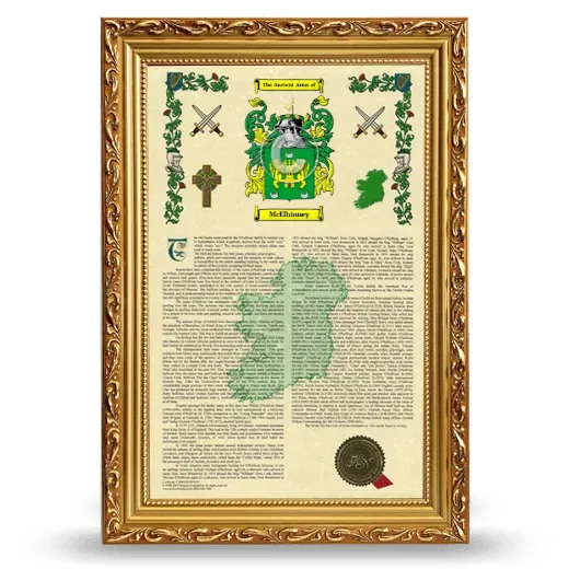 McElhinney Armorial History Framed - Gold