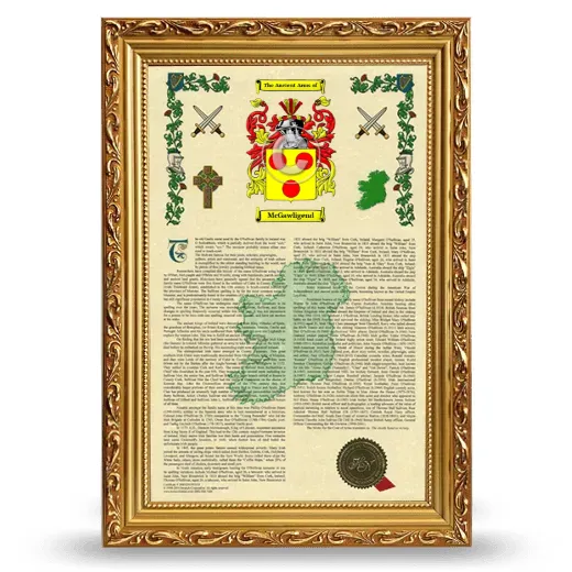 McGawligend Armorial History Framed - Gold
