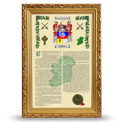 McGilloway Armorial History Framed - Gold