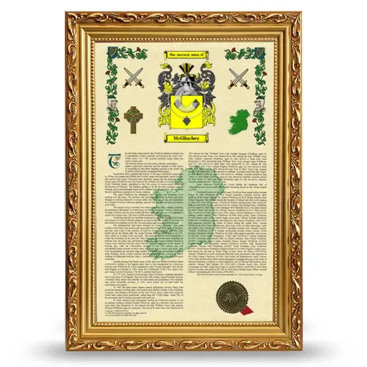 McGlinchey Armorial History Framed - Gold