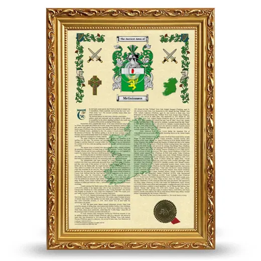 McGuinnass Armorial History Framed - Gold
