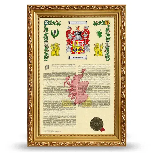 McHamish Armorial History Framed - Gold