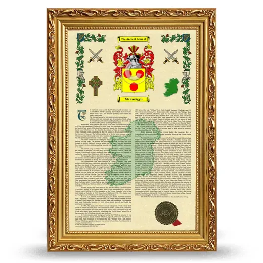 McKavigyn Armorial History Framed - Gold