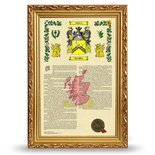McLallen Armorial History Framed - Gold