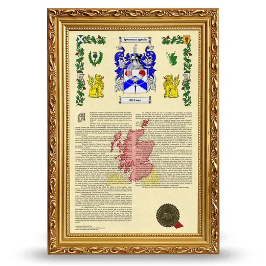 McLeer Armorial History Framed - Gold