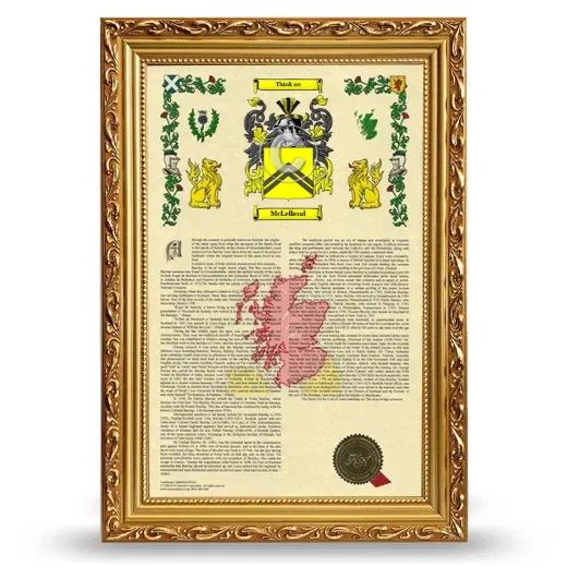 McLellend Armorial History Framed - Gold