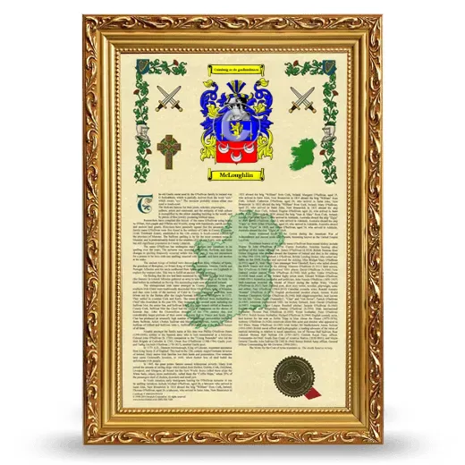 McLoughlin Armorial History Framed - Gold