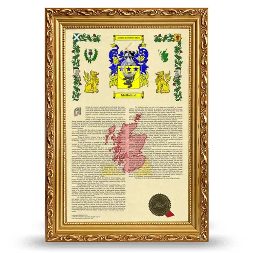 McMulind Armorial History Framed - Gold