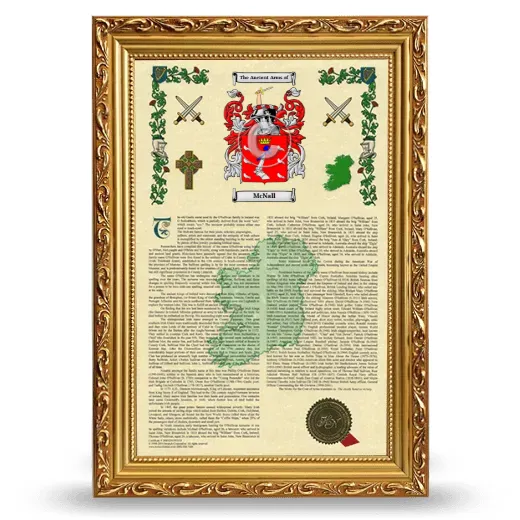 McNall Armorial History Framed - Gold