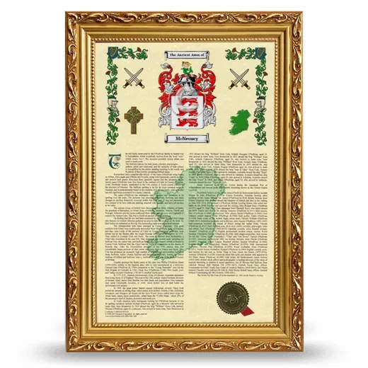 McNerney Armorial History Framed - Gold