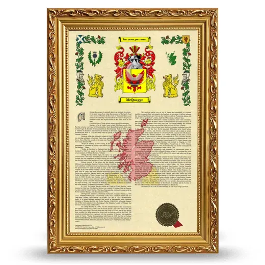 McQuagge Armorial History Framed - Gold